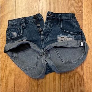 Dark blue mini shorts, distressed